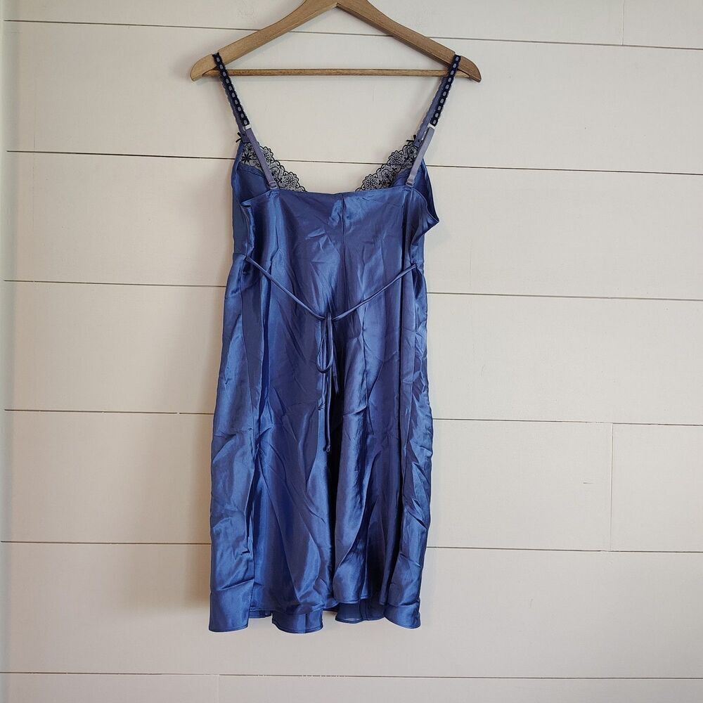 Womens Coquette Satin Slip Dress Size M Blue Lace Trim Babydoll Y2K Fairycore - Picture 5 of 11